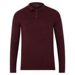 Promo β Mens Extra Fine Merino Wool Long Sleeve Polo π Shirt - Burgundy By Paul James Knitwear π₯