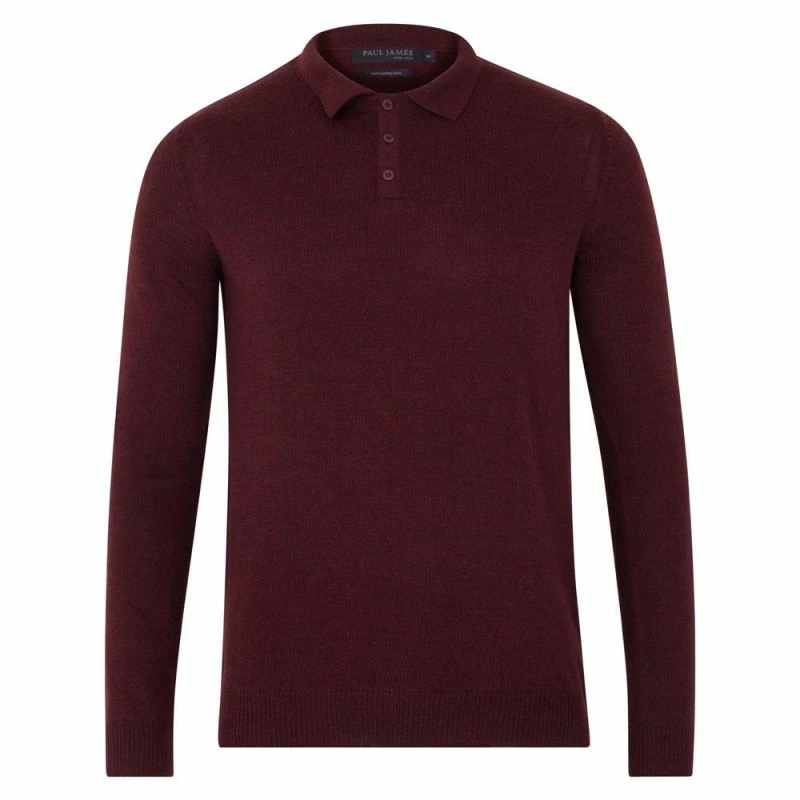 Promo β Mens Extra Fine Merino Wool Long Sleeve Polo π Shirt - Burgundy By Paul James Knitwear π₯ 3 Promo β Mens Extra Fine Merino Wool Long Sleeve Polo π Shirt - Burgundy By Paul James Knitwear π₯