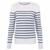 New 🤩 Womens Ultra-Fine Cotton Breton Crew Neck Tavia Jumpe - Insignia Blue By Paul James Knitwear 😀