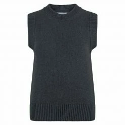 Hot Sale 👏 Womens Midweight 100% Cotton Crew Neck Sleeveless Faye Jumper - Anthracite By Paul James Knitwear 🔔