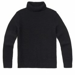 Best Sale β¨ Mens Merino Wool Fishermans Roll Neck Moss Stitch Jumper Black By Paul James Knitwear β€οΈ