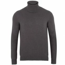 Deals π Mens 100% Ultra Fine Cotton Roll Neck Atwood Jumper - Charcoal By Paul James Knitwear π€©