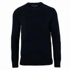 Best Sale π Mens 100% Cotton Midweight Raglan Crew Neck Jumper - Navy By Paul James Knitwear β€οΈ