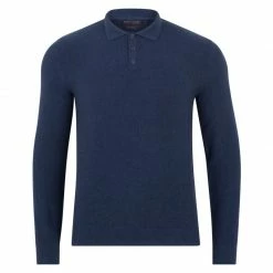 New π― Mens 100% Cotton Moss Stitch Ethan Polo π Shirt - Blue Melange By Paul James Knitwear π