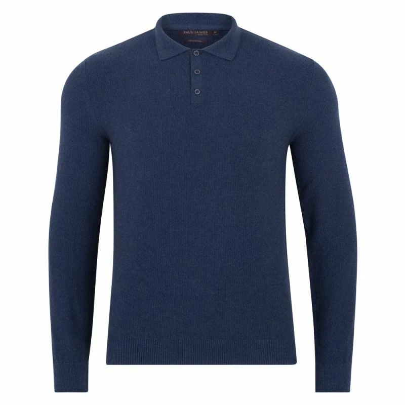 New π― Mens 100% Cotton Moss Stitch Ethan Polo π Shirt - Blue Melange By Paul James Knitwear π 3 New π― Mens 100% Cotton Moss Stitch Ethan Polo π Shirt - Blue Melange By Paul James Knitwear π