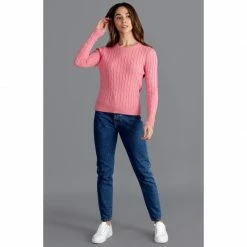 Wholesale ❤️ Womens 100% Cotton Crew Neck Cable Taylor Jumper - Starlet Pink By Paul James Knitwear 🎁 -us-Paul James Knitwear Sales 2022 okdy2oi6hnvi0fvngsrh