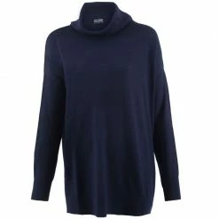Buy π Womens Pure Extra Fine Merino Wool Oversized Roll Neck Henrietta Jumper - Blue By Paul James Knitwear β¨