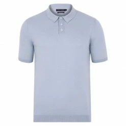 Promo 🔔 Mens 100% Ultra Fine Cotton Short Sleeve Polo 👚 Shirt - Chalk Blue By Paul James Knitwear 💯