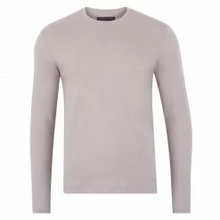 Budget 🔔 Mens Heavyweight Fitted Supima Cotton Long Sleeve Owen Top - Pumice Stone By Paul James Knitwear ❤️