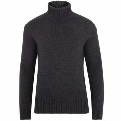 Hot Sale 🎁 The Fitted Submariner Roll Neck Merino Wool Jumper - Charcoal By Paul James Knitwear ✔️