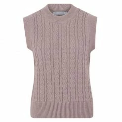 Hot Sale 🛒 Womens Midweight 100% Cotton Aran Sleeveless Frances Tank - Mushroom By Paul James Knitwear 😍
