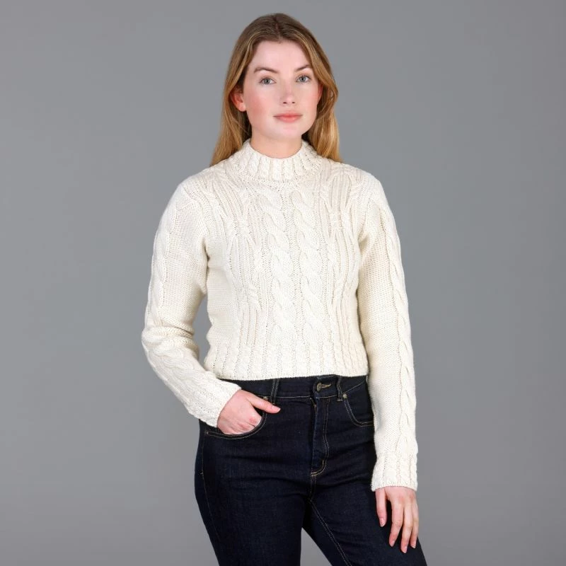 Coupon π Womens 100% Chunky Merino Wool Vintage Aran Cropped Mia Jumper Ecru By Paul James Knitwear π 4 Coupon π Womens 100% Chunky Merino Wool Vintage Aran Cropped Mia Jumper Ecru By Paul James Knitwear π - Image 2