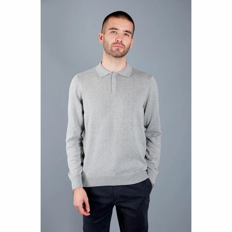 Buy π Mens 100% Cotton Long Sleeve Knitted Hall Polo π Shirt - Ash Grey By Paul James Knitwear π 4 Buy π Mens 100% Cotton Long Sleeve Knitted Hall Polo π Shirt - Ash Grey By Paul James Knitwear π - Image 2