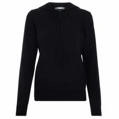 Deals 🔥 Womens Pure Cotton Hooded Long Sleeve Jumper Black By Paul James Knitwear 👏