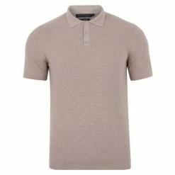 New 🔥 Mens Lightweight 100% Cotton Tuck Stitch Samuel Polo 👚 Shirt - Fawn By Paul James Knitwear 🤩