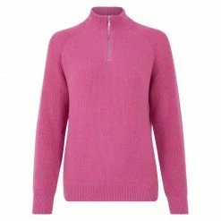 Buy 👍 Womens Midweight 100% Cotton Quarter Zip Textured Frankie Jumper - Starlet Pink By Paul James Knitwear 🎉