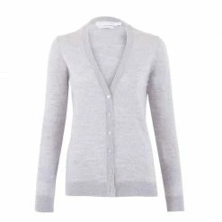 Cheapest ❤️ Womens 100% Extra Fine Merino V Neck Long Sleeve Cardigan Light Grey By Paul James Knitwear 🔔