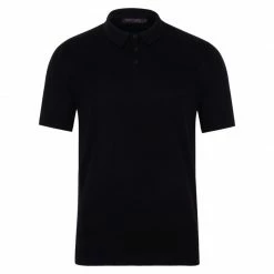 Discount 🎁 Mens 100% Ultra Fine Cotton Short Sleeve Polo 👚 Shirt - Black By Paul James Knitwear 🤩