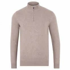 Best Sale π Mens 100% Cotton Lightweight Zip Neck Foster Jumper - Fawn By Paul James Knitwear π₯°