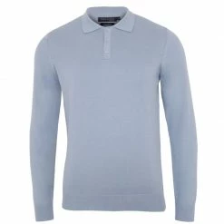 Wholesale 😀 Mens 100% Cotton Long Sleeve Knitted Hall Polo 👕 Shirt - Chalk Blue By Paul James Knitwear 🤩