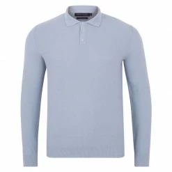 Best Pirce 🧨 Mens 100% Cotton Moss Stitch Ethan Polo 👕 Shirt - Chalk Blue By Paul James Knitwear 🌟
