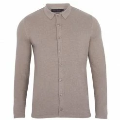 Discount ⌛ Mens 100% Cotton Knitted 👚 Shirt - Fawn By Paul James Knitwear ❤️