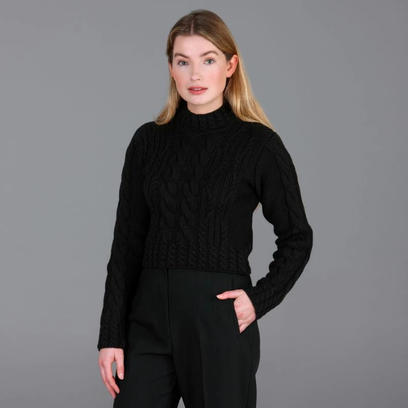 Flash Sale π Womens 100% Chunky Merino Wool Vintage Aran Cropped Mia Jumper Black By Paul James Knitwear β 4 Flash Sale π Womens 100% Chunky Merino Wool Vintage Aran Cropped Mia Jumper Black By Paul James Knitwear β - Image 2
