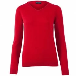New π Womens Pure Extra Fine Merino Wool V Neck Jumper Red By Paul James Knitwear π―