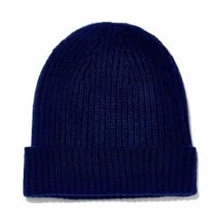 Buy ❤️ 100% Cashmere Ribbed Beanie Hat - Navy By Paul James Knitwear 🌟