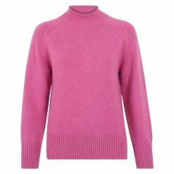 Flash Sale 😍 Womens Midweight 100% Cotton High Neck Jumper With Vents - Starlet Pink By Paul James Knitwear 🌟