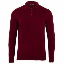 Flash Sale 🤩 Mens 100% Cotton Long Sleeve Knitted Hall Polo 👕 Shirt - Cabernet By Paul James Knitwear 🛒