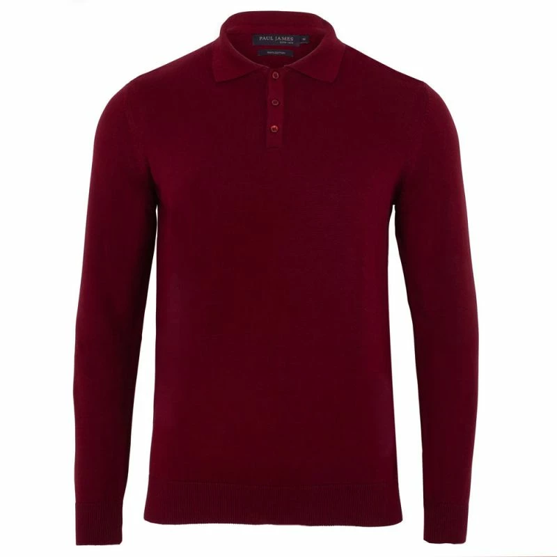 Flash Sale π€© Mens 100% Cotton Long Sleeve Knitted Hall Polo π Shirt - Cabernet By Paul James Knitwear π 3 Flash Sale π€© Mens 100% Cotton Long Sleeve Knitted Hall Polo π Shirt - Cabernet By Paul James Knitwear π