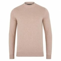 Wholesale 🎁 Mens 100% Cotton Narrow Mock Turtleneck Jumper Sand By Paul James Knitwear ✨