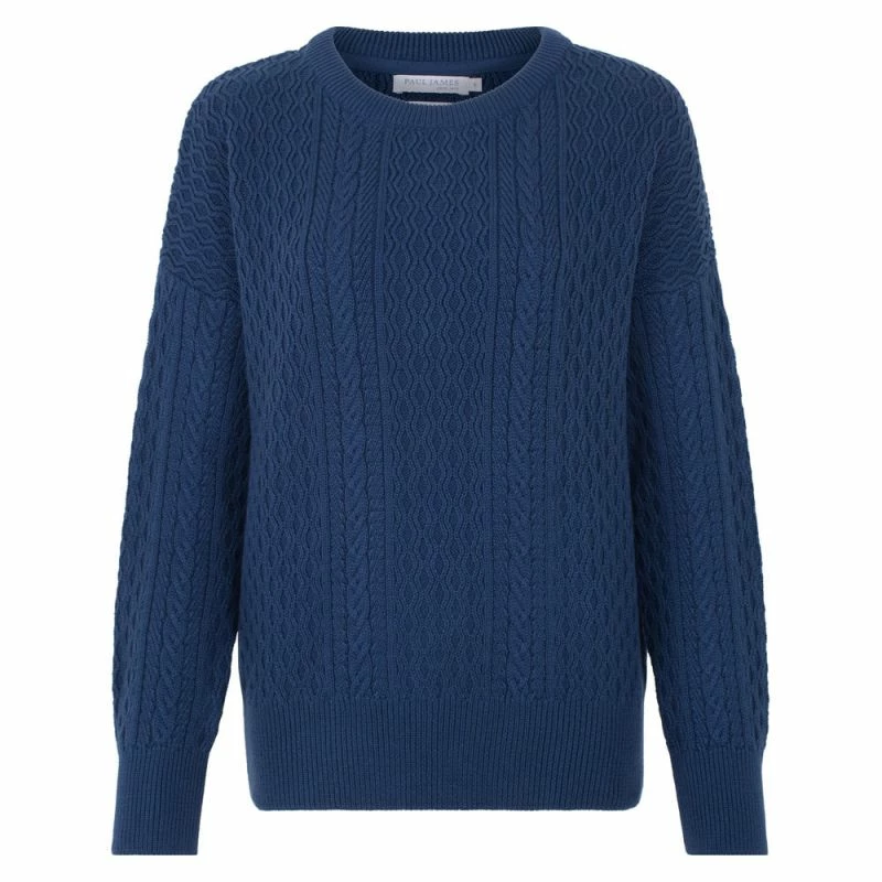 Budget π Womens Midweight 100% Cotton Crew Neck Cable Ffion Jumper - Insignia Blue By Paul James Knitwear π 3 Budget π Womens Midweight 100% Cotton Crew Neck Cable Ffion Jumper - Insignia Blue By Paul James Knitwear π