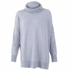 Best deal π Womens Pure Extra Fine Merino Wool Oversized Roll Neck Henrietta Jumper - Light Grey By Paul James Knitwear β