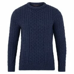 Promo β€οΈ Mens Fisherman's British Wool Cable Johnston Jumper - Denim By Paul James Knitwear π₯