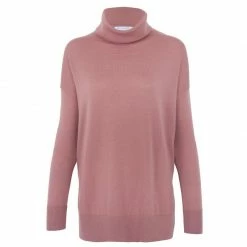 Wholesale 💯 Womens Pure Extra Fine Merino Wool Oversized Roll Neck Henrietta Jumper - Rose Pink By Paul James Knitwear 🛒