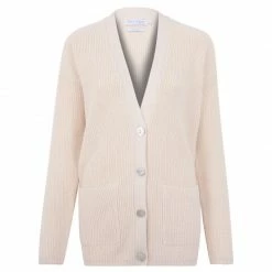 Best reviews of 🥰 Womens Midweight 100% Cotton Ribbed V Neck Freya Cardigan With Pockets - Ecru By Paul James Knitwear 🔥