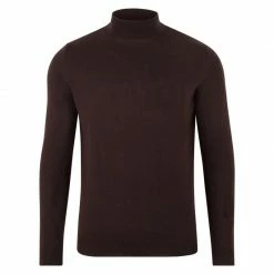 Deals ⭐ Mens Extra Fine Merino Wool Mock Turtleneck Shaw Jumper - Mahogany By Paul James Knitwear 🔔