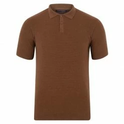 Brand new ⭐ Mens Lightweight 100% Cotton Tuck Stitch Samuel Polo 👚 Shirt - Caramel By Paul James Knitwear 🥰