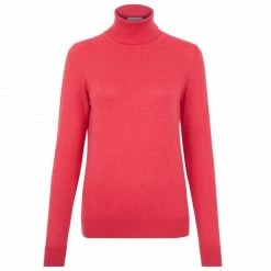 Outlet 🤩 Womens Ultra-Fine Cotton Roll Neck Long Sleeve Terri Jumper - Bittersweet Red By Paul James Knitwear 🎁