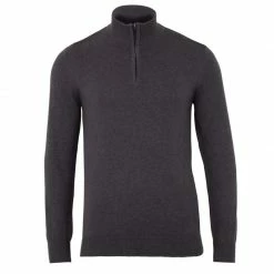 Best Sale 🔥 Mens 100% Cotton Lightweight Zip Neck Foster Jumper - Charcoal By Paul James Knitwear 😉