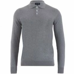 Buy 😀 Mens 100% Cotton Long Sleeve Knitted Hall Polo 👕 Shirt - Ash Grey By Paul James Knitwear 😉