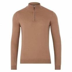 Best Sale π Mens Extra Fine Merino Wool Quarter Zip Jumper - Camel By Paul James Knitwear π