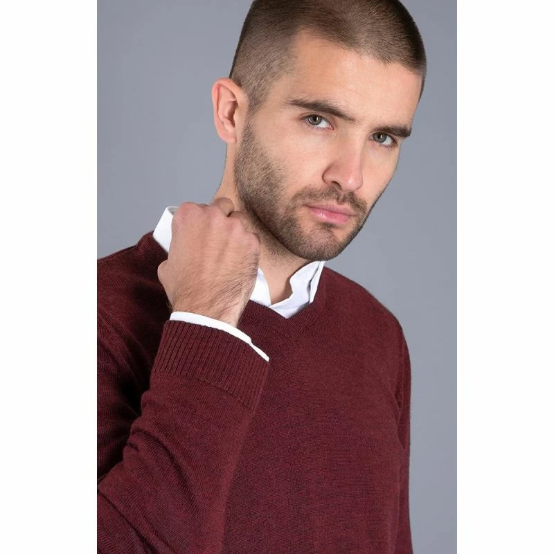 Promo π Mens Extra Fine Merino Wool V-Neck Chester Jumper - Burgundy By Paul James Knitwear β 4 Promo π Mens Extra Fine Merino Wool V-Neck Chester Jumper - Burgundy By Paul James Knitwear β - Image 2