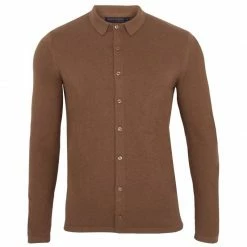 Best Sale 😉 Mens 100% Cotton Knitted 👚 Shirt - Camel By Paul James Knitwear 🌟