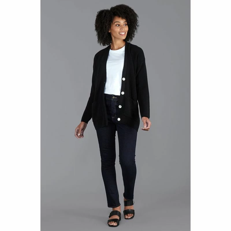 Wholesale β Womens Midweight 100% Cotton Ribbed V Neck Freya Cardigan With Pockets - Black By Paul James Knitwear π 6 Wholesale β Womens Midweight 100% Cotton Ribbed V Neck Freya Cardigan With Pockets - Black By Paul James Knitwear π - Image 4