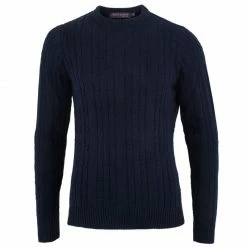Coupon 🔥 Mens 100% Cotton Chunky Cable Hughes Jumper - Navy By Paul James Knitwear 👍