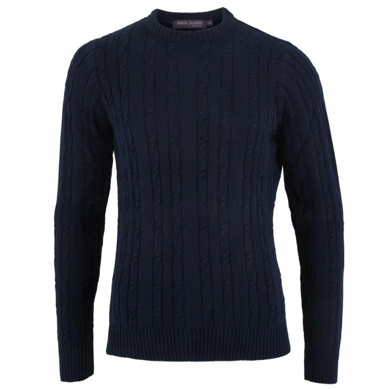 Coupon π₯ Mens 100% Cotton Chunky Cable Hughes Jumper - Navy By Paul James Knitwear π 3 Coupon π₯ Mens 100% Cotton Chunky Cable Hughes Jumper - Navy By Paul James Knitwear π