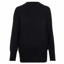 Cheapest 🌟 Women's Pure Extra Fine Merino Wool Relaxed Fit Hooded Hope Jumper - Black By Paul James Knitwear 🤩